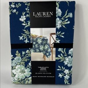 Ralph Lauren Tablecloth Navy Blue White Floral 100% Cotton 60 X 84 NEW